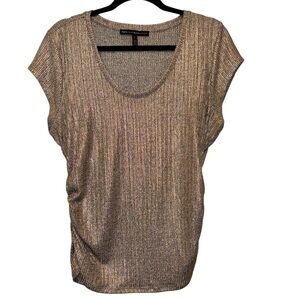 White House Black Market Metallic Shimmery Scoop Neck Women’s Top - Gold